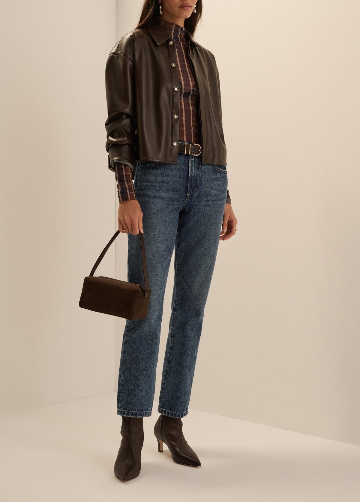 THE VEGAN LEATHER CROP BRADY SHIRT